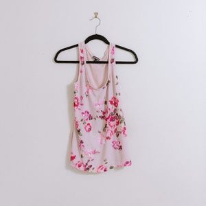 Pink Floral Print Tank with Sequins- Express